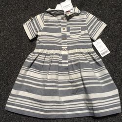 New Carters girl size 9 month White And Grey striped dress with diaper cover