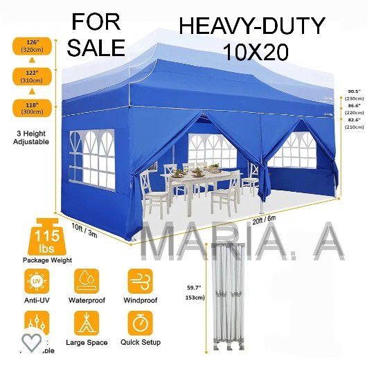 10x20 Pop Up HEAVY DUTY Canopy Party Tent Waterproof Gazebo W. 6 Sidewalls (BLUE💙🔵, BLACK🖤⚫️, WHITE🤍⚪️,GREEN 💚🟢)🥳🥳🥳🥳🥳🥳🥳