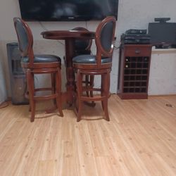 bar table and 3 stools set + liquor cabinet