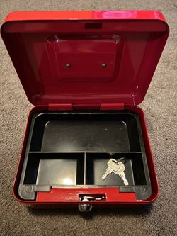 NEW - KYODOLED Medium Cash Box with Money Tray,Small Safe Lock Box with Key,Cash Drawer,7.87"x 6.30"x 3.54" Red Medium