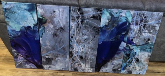 Lot of 5 Splatter Paint Stretched Canvas Art Ready to Hang Art