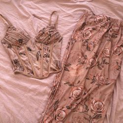 Two Piece Corset Top & Long Skirt With Slit