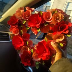 Northlight Wooden Flower Artificial Valentine's Day Wreath - 15" - Red and Pink