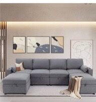 Gray Fabric Sectional Sofa Six pieces with storage in the bottom