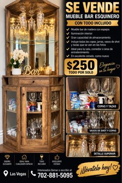 🍷 SE VENDE MUEBLE BAR ESQUINERO COMPLETO – $250