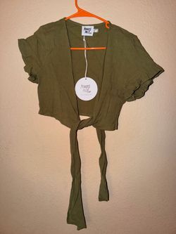 Princess Polly Green Tie Front Crop Top NWT Ruffle Short Sleeve Size US 4