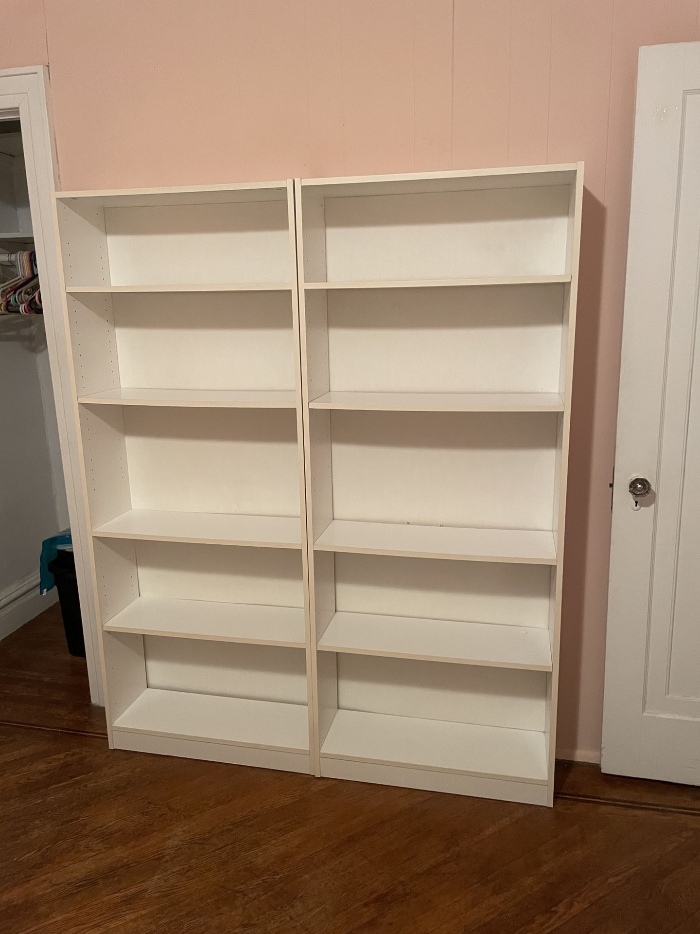 2 White Bookcases 
