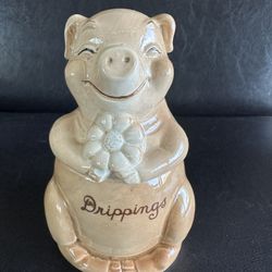 Ceramic Piggy with flower Drippings Jar 1970's 