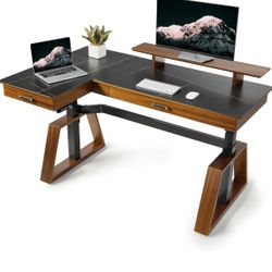 EUREKA ERGONOMIC Electric Standing Desk with Dual Drawers,63 Inches Height Adjustable L-Shaped 