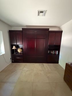 Queen Murphy Wall Bed with 2 Storage Cabinets + Mattress