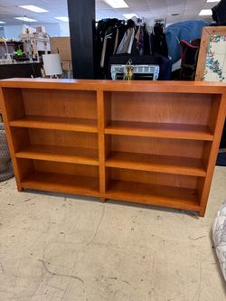 Wide Wood Bookcase with 6 Shelves