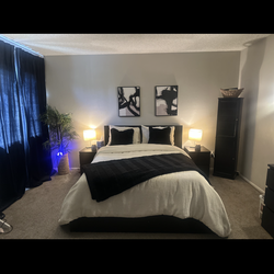 Ikea frame bed 2 night stand 1 closet and dresser