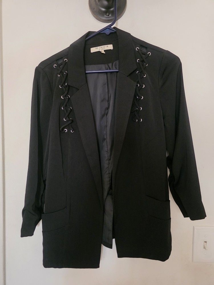 Womens Free Generation Black 3/4 Sleeve Blazer Size M