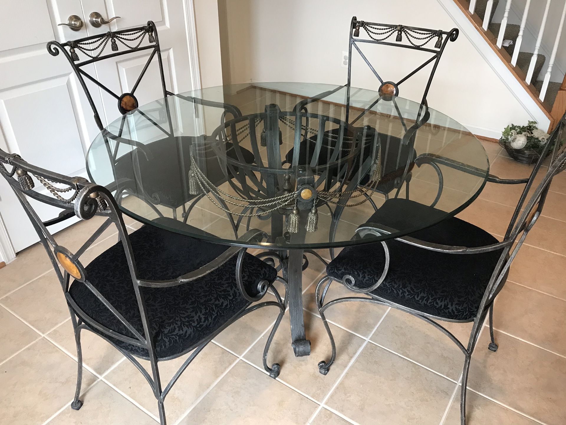 Iron & Glass Dining Room Table with 4 Chairs