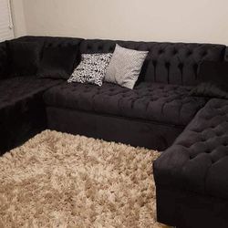 Lauren Black Velvet Sectional Chaise 