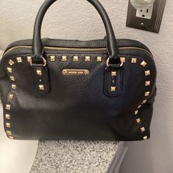 Vintage Michael Kors Black Saffiano Leather Small Studded SandrineSatchel