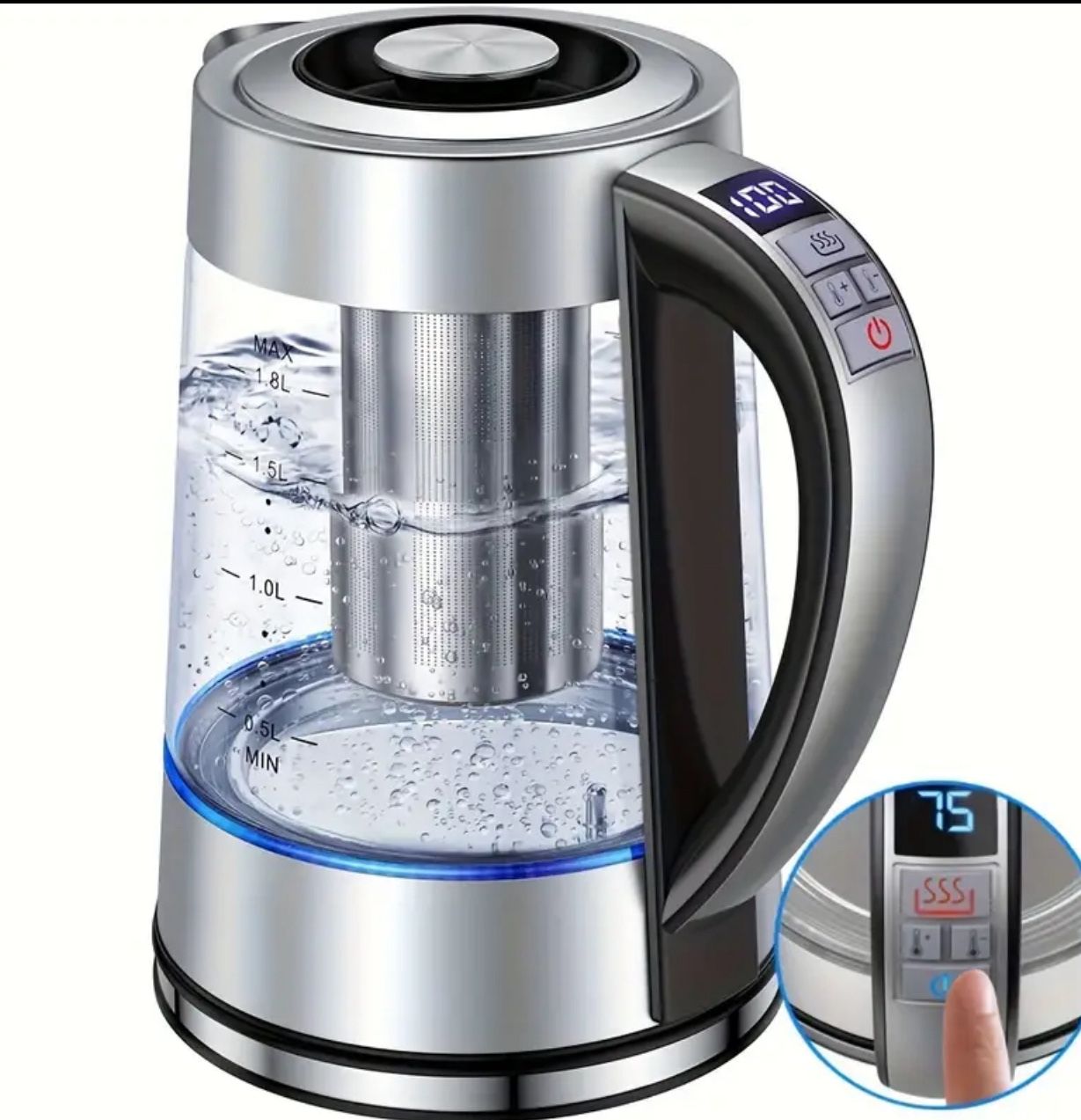 Electric Kettle, 60.87oz Electric Glass Kettle With 12 Temperature Controls, 24-Hour Keep-Warm, Stainless Steel Filter And Inner Lid, Glass Kettle For