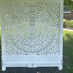 Beautiful Carved White Queen Size Bed Frame with Headboard