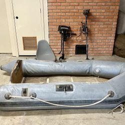 Vtg Achilles Inflatable Boat, 2 Sears Roebuck Motors and new seat