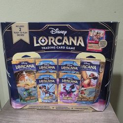 Disney Lorcana Trading Card Game 2 Ready To Play Decks With 1 Booster Pack Each. Plus 4 Additional Booster Packs And 1 Mickey Mouse Promo Card