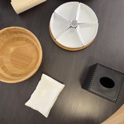 Minimalist Home Decor Set - Ceramic Platters, Bamboo Bowl & Tissue Box