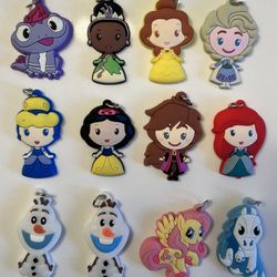 Disney Princess Rubber Figural Bag Clips KeyChains Lot (12)