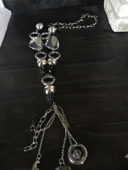 Long statement necklace black/silver tone
