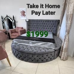 LUXUS VELVET KING BED GREY