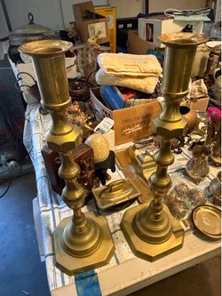 two 19” Brass candle holders