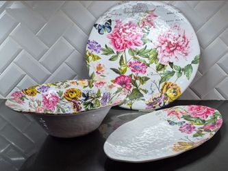 Michel Design Works" butterflies and flowers,  melamine serving set