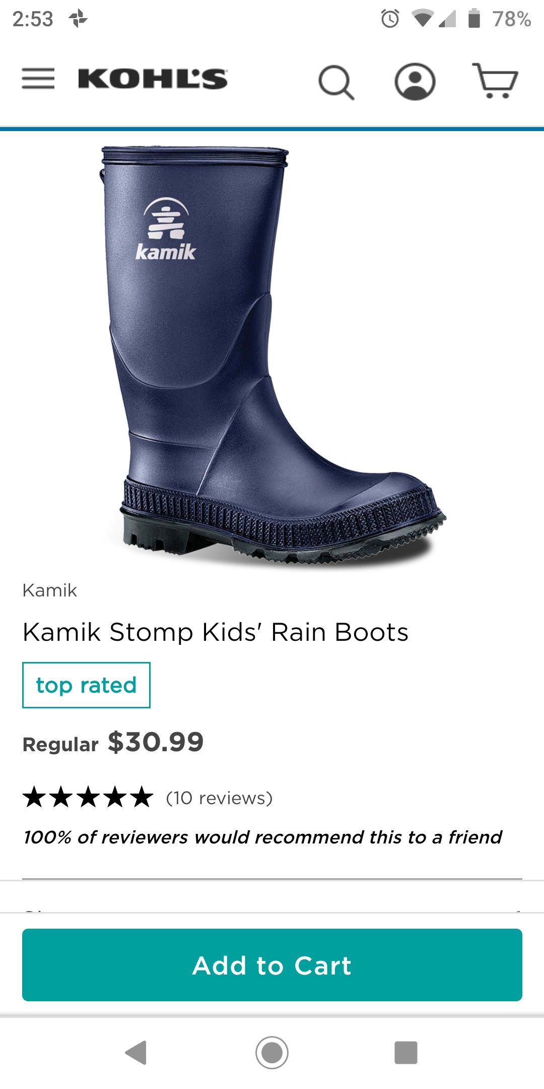Boys Kamik rain boots