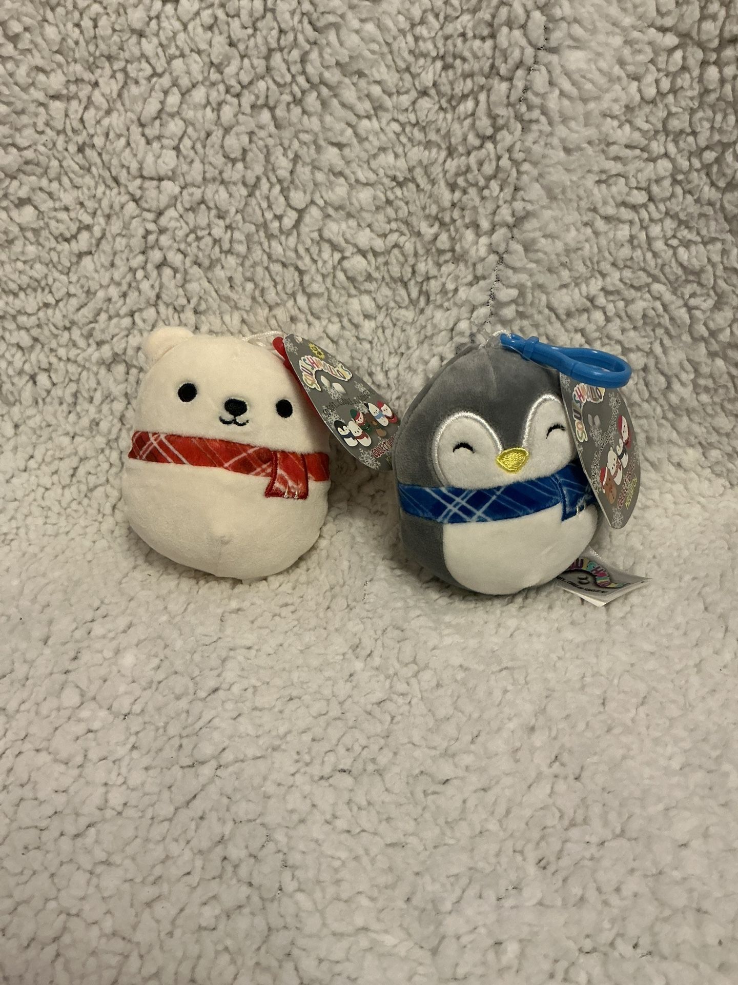 2 Clip-on Squishmallows Christmas Penguin and Polar Bear Plush