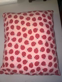 Pre-Loved Reversible Ladybug & Red Dotted Throw Pillow – Super Soft; approx 20” x 16”