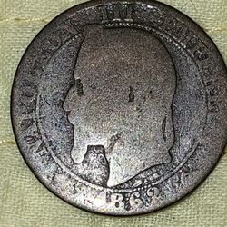 Rare Coin,Napoleon III Empereur, Empire Francais, Dix Centimes, B, France, Collectible Coin, Circulated

