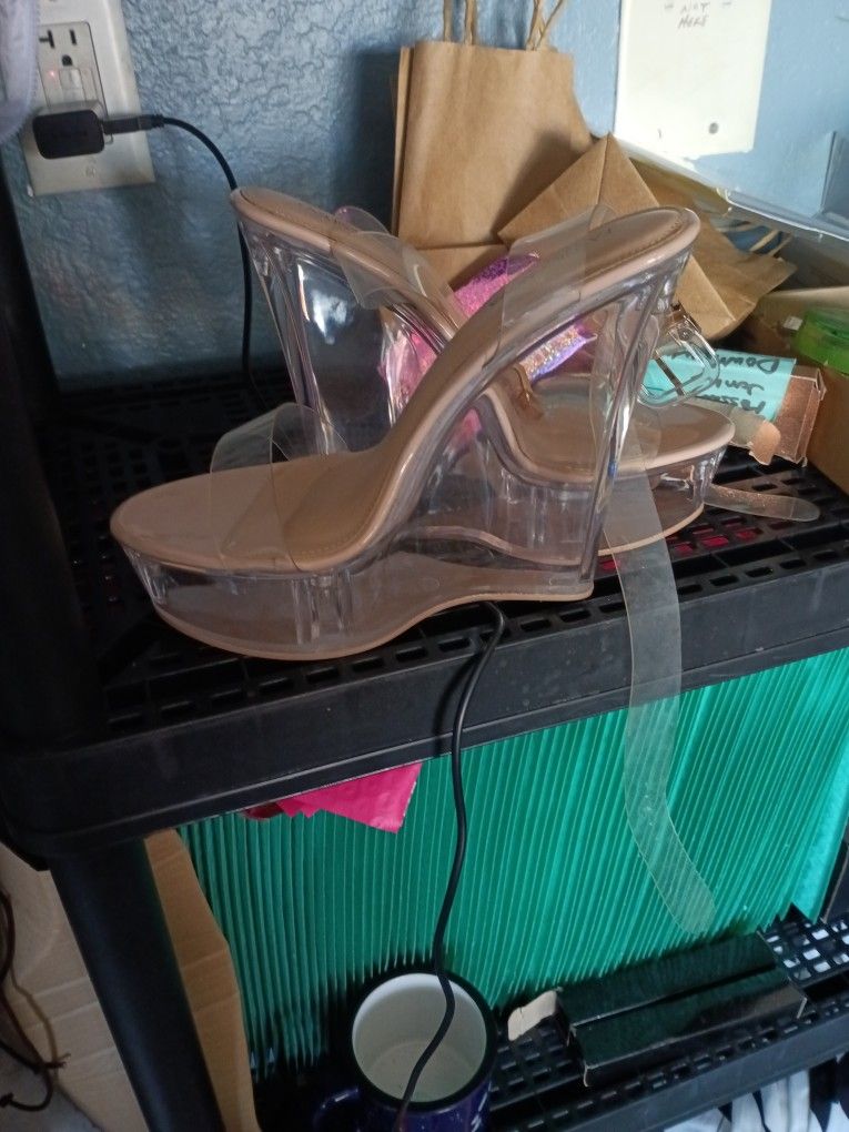 Fashion Nova Clear Wedge Heels 