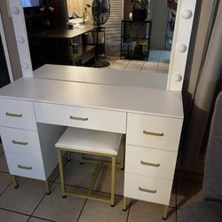 Vanity With Stool/storage Drawers And Mirror