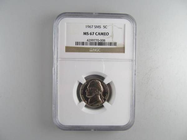 1967 SMS Jefferson Nickel, NGC MS-67 CAMEO -- RARE COIN IN THIS GRADE!