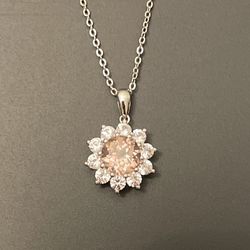 Nano Morganite With Cubic Zirconia Silver Pendent Necklace 