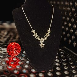 925 Sterling Silver Flower Marcasite Single Drop Necklace 