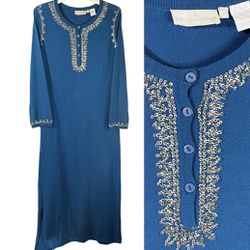 Soft Surroundings silk cashmere maxi kaftan dress with sequins detail Size XS