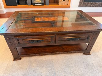 Matching wood coffee table + side table with storage