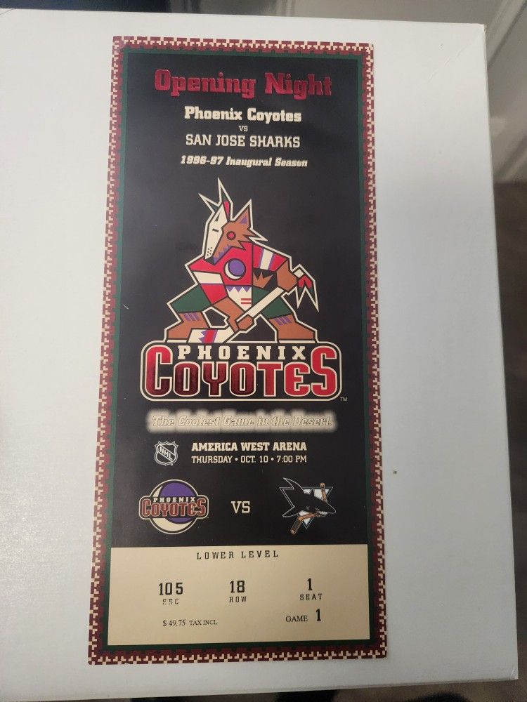 Coyotes Inaugural Ticket From Opening Night