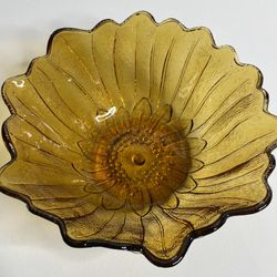 Vintage Amber Glass Sunflower Bowl 7”