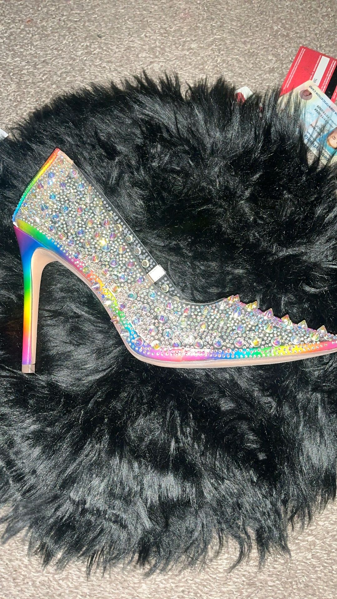 Neon Rainbow Heals With AV Iridescent Spikes,Gems And A Neon Rainbow Lined Bottom Size 9 Us