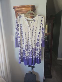 White and Purple Paisley Print Tunic Dress