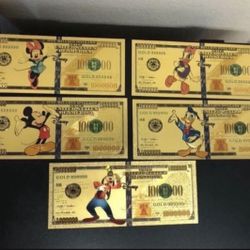 24k Gold Foil Plated Disney Character Banknote Collection 