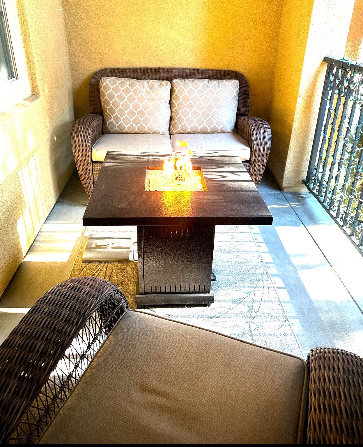 Wicker Patio Furniture With Propane Fire pit