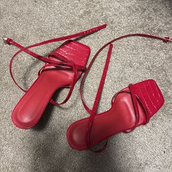 Cherry Red Square-Toe Strappy Heels 🍒