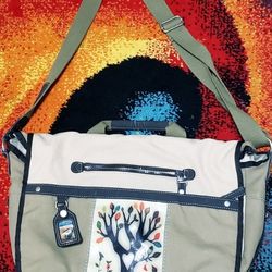Sherpani "Eden" Large Messenger Crossbody Canvas Leather Backpack 12in x 16in expandable 6in 