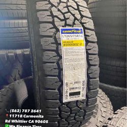LT265/75R16 GOODYEAR WRANGLER ALL TERRAIN Set of Tires Installed and Balanced Set de Llantas Nuevas Instaladas y Balanceadas